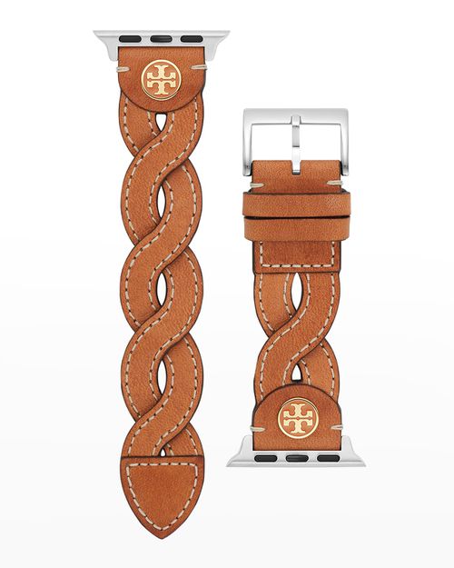 Braided Leather Apple Watch Band in Luggage