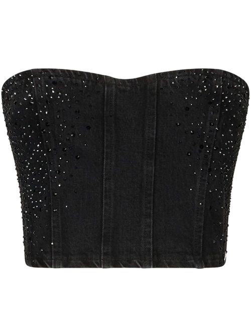 Rhinestone denim top - Black