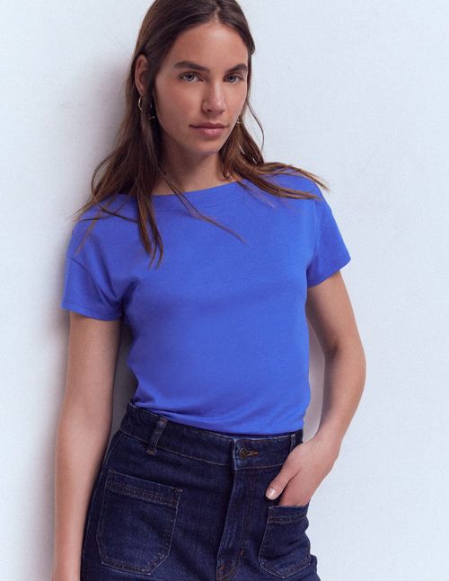 Women's Supersoft Boat Neck T-Shirt in Blue | Size 0