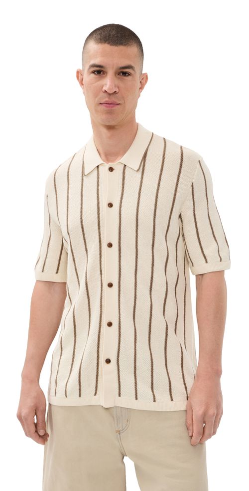 Sweater Shirt Cream Walnut Stripe