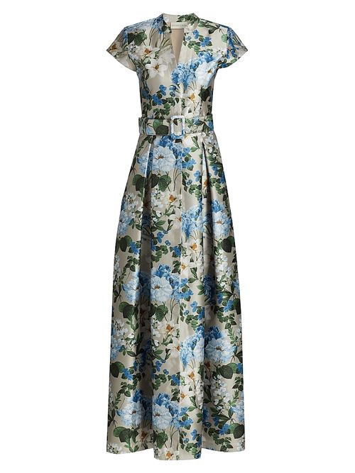Women's Marta Floral Belted Gown - Dune And Dusk Petals