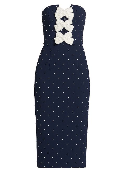Women's Veronica Pearl Bow Strapless Midi-Dress - Blue