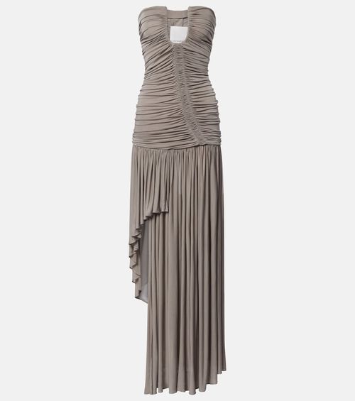 Ruched asymmetric midi dress