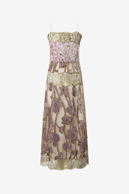 Nude And Lilac Dress With Floral Pattern