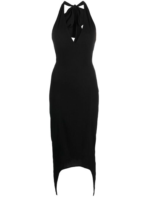Halterneck V-neck midi dress - Black