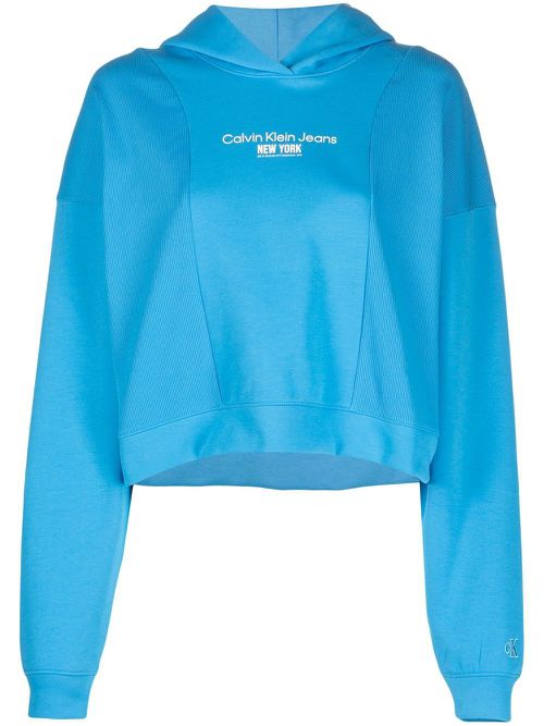 Logo-print cropped hoodie - Blue