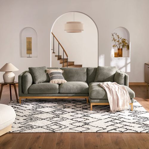 Owen Chaise Sectional Sofa, Right Hand Facing, Grey, Natural Wood Legs