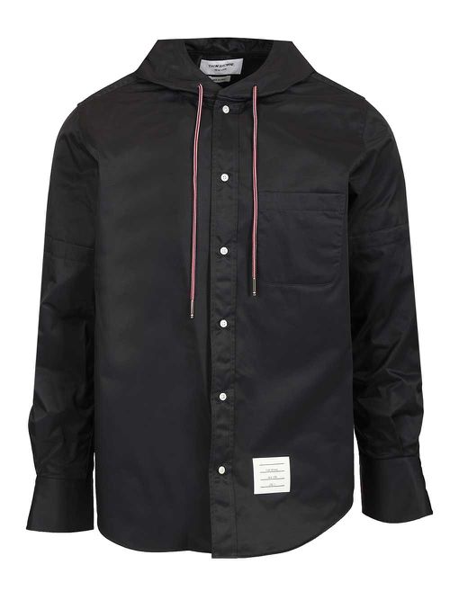 Hooded Straight Fit L/S Shirt W/ Rwb Cuff Detail And Cfront Placket And Self Armband In Poly Co Shirts Blue