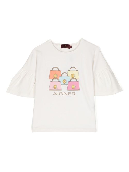 Graphic-print flared-sleeve T-shirt - White
