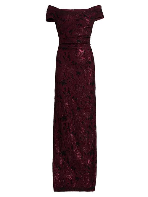 Women's Floral Jacquard Column Gown - Black Merlot
