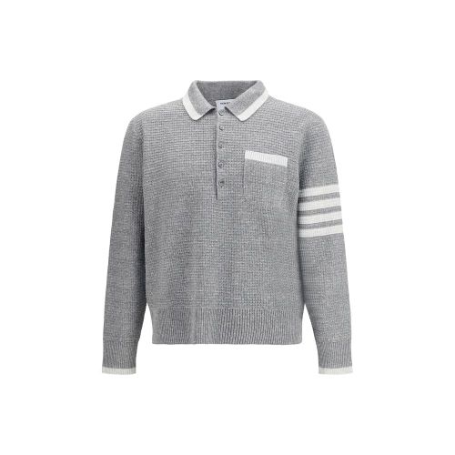 Wool-Silk Blend Knit Polo — Gray