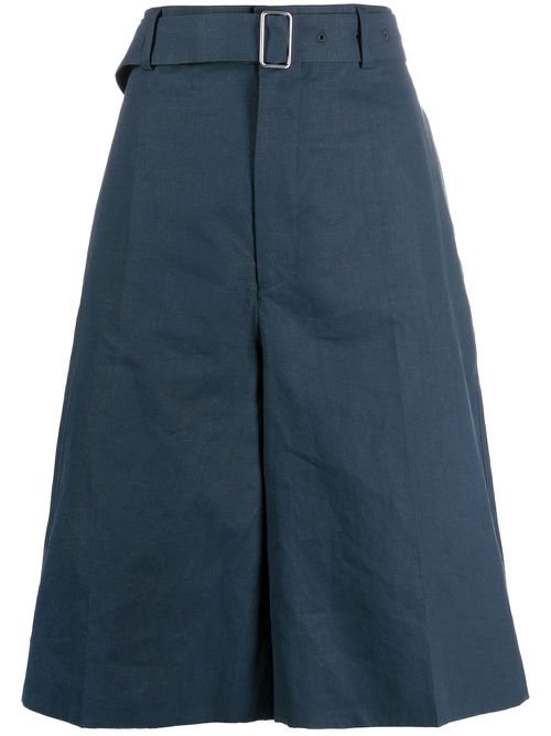Flared linen bermuda shorts - Blue