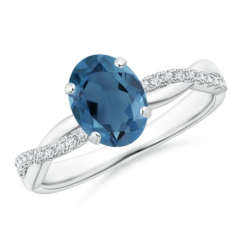 Angara 1.5 Carats Oval London Blue Topaz Twist Shank Ring with Diamonds in Platinum