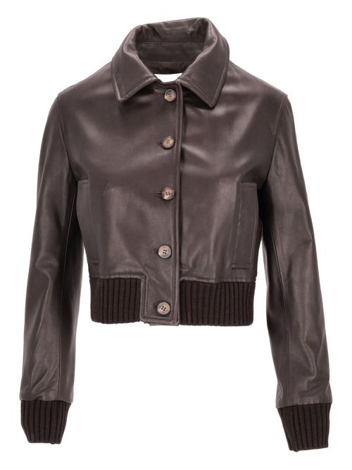 Leather cropped jacket - Brown