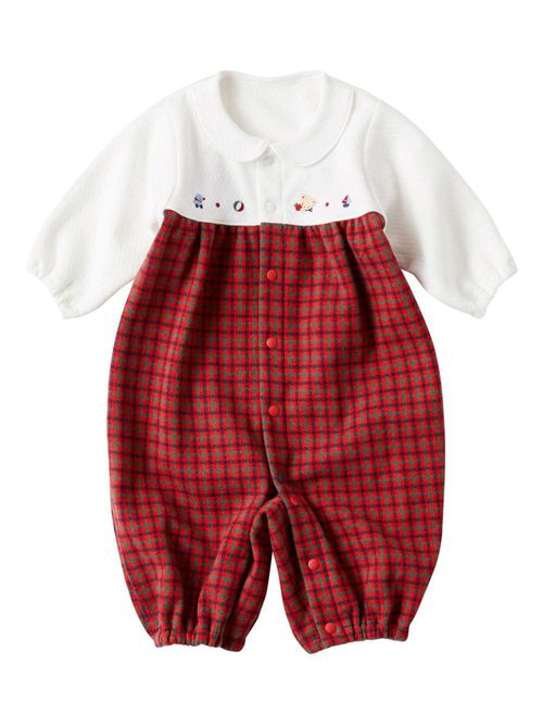 Gingham-check cotton romper - Red
