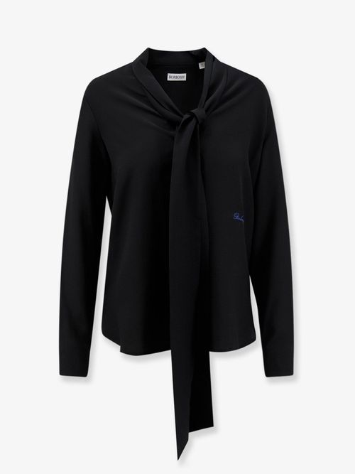 Silk Bow-Neck Shirt — Black