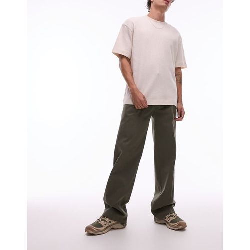 Dickies Mens unionville pleated wide leg work trousers in khaki green - 28 Waist