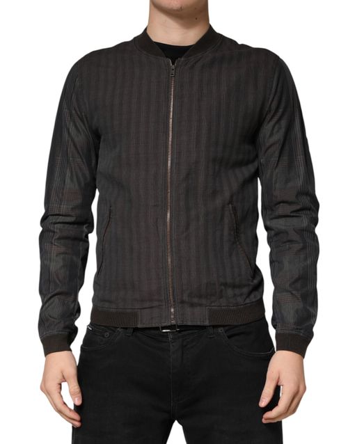 Cotton-Linen Striped Bomber Jacket — Black