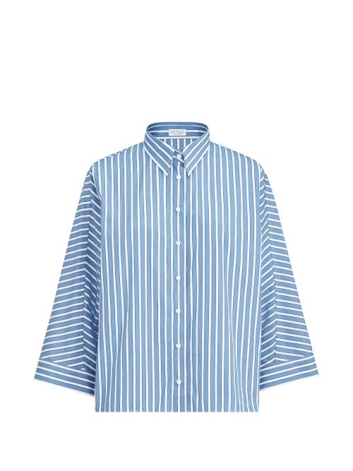 Striped Cotton Poplin Shirt — Blue