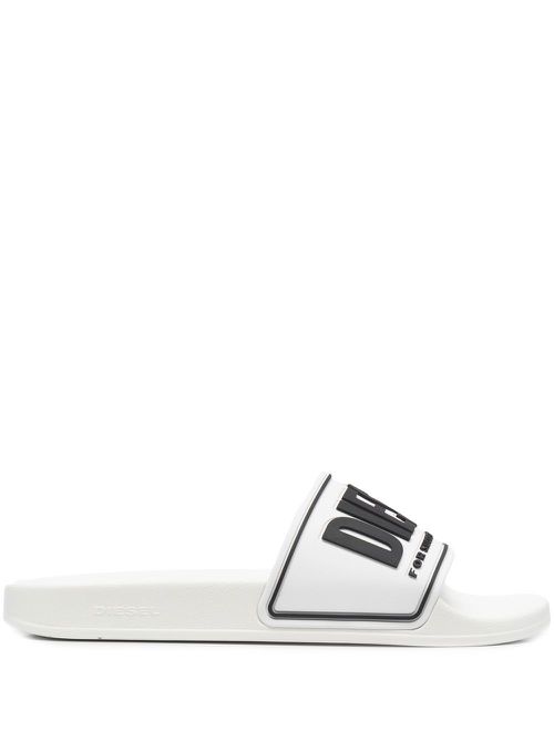 Embossed-logo flat slides - White