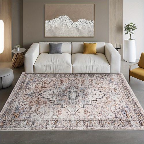 TEMU Bohemian Beige Washable Rugs, Area Rugs, Non-slip Retro Rugs Foldable, Living Room And Bedroom Rug