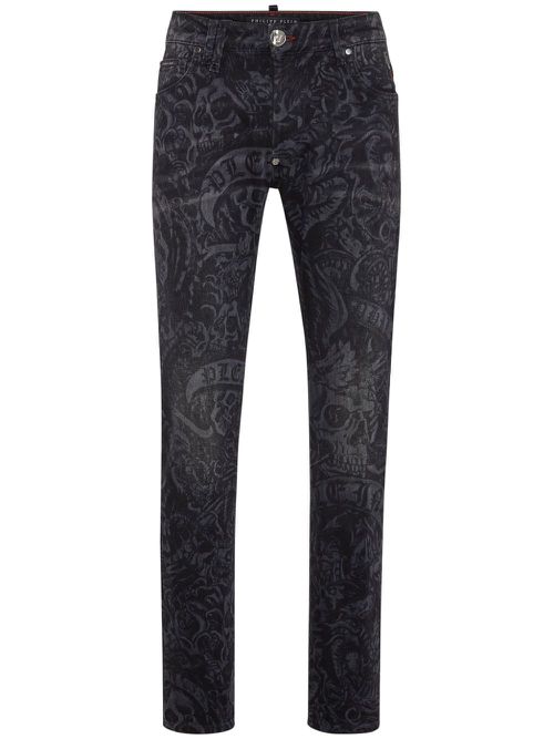 Tattoo-print straight-leg jeans - Grey