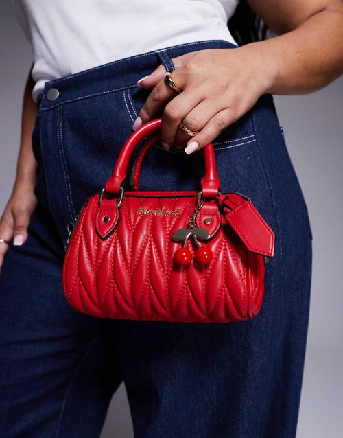 Mini bowler bag with charms in red
