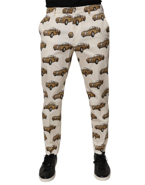 Car-Print Cotton Jeans — White