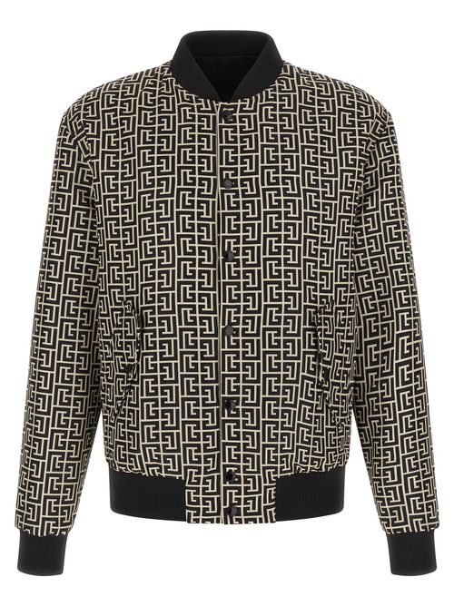 Monogram-Print Polyamide Bomber Jacket — Black