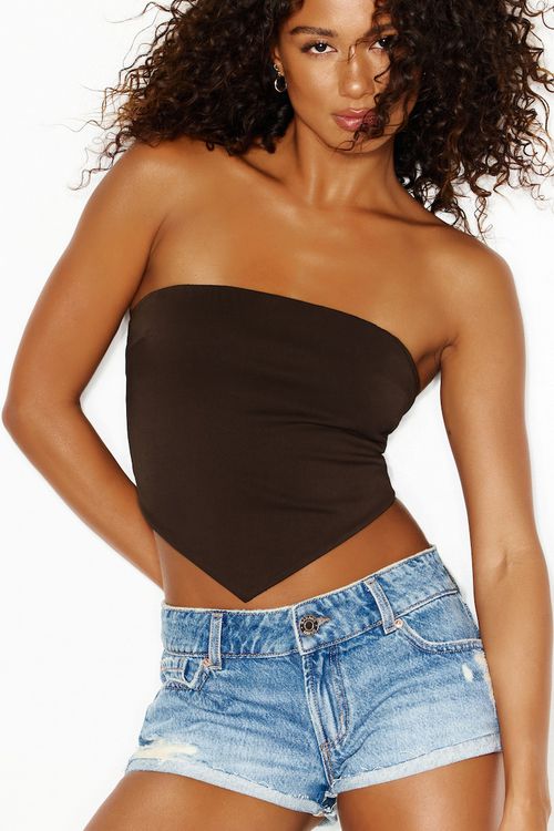 Twill Handkerchief Top - Brown - Women Clothing