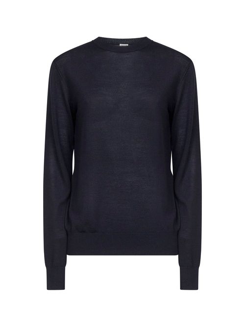 Merino Wool and Silk Sweater — Navy