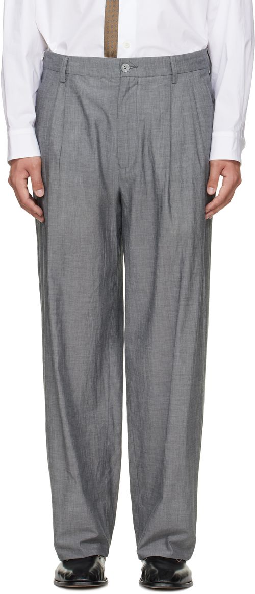 Gray Zipped Double Pleats Trousers