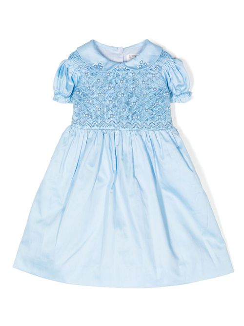 Embroidered shirred-panel dress - Blue
