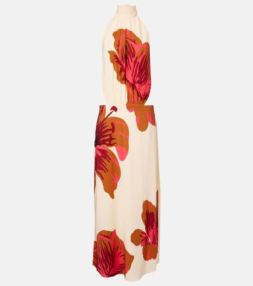Floral halterneck silk crêpe maxi dress