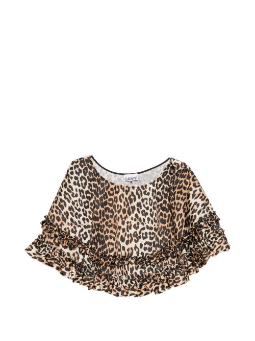 Leopard Print Ruffled Skirt — Brown