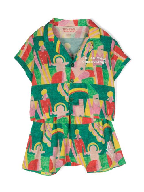 Magpie geometric-print shorts set - Green