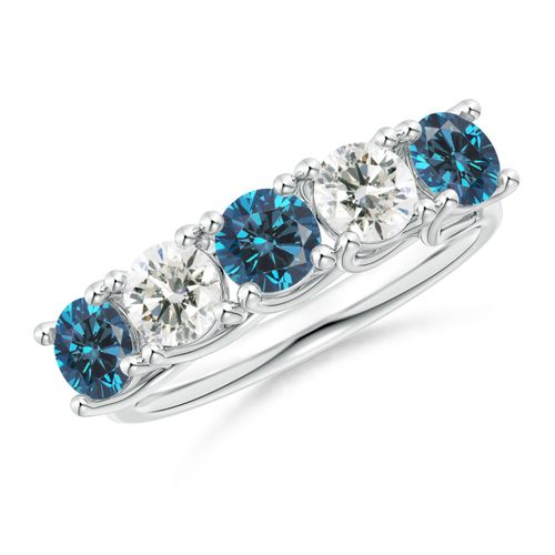 Angara 1.05 Carats Half Eternity Five Stone Enhanced Blue and White Diamond Wedding Ring in 18K White Gold