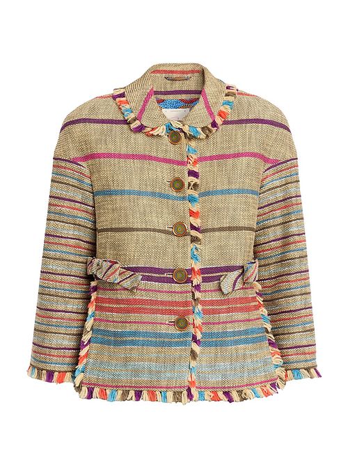 Women's Striped Cotton-Blend Tweed Shirt - Beige Multi