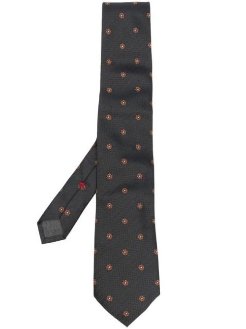 Floral-embroidered silk tie