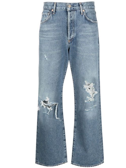 Distressed-effect mid-rise cropped jeans - Blue