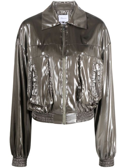 Pointed-collar metallic bomber jacket - Grey