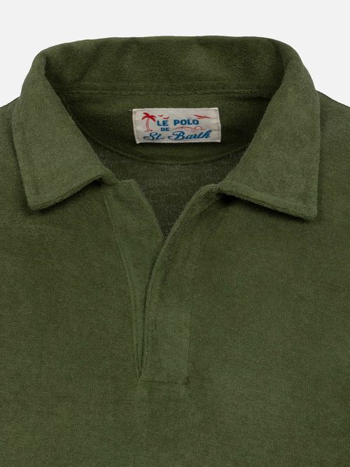 Jeremy Military Green Terry Buttonless Polo Shirt - Men