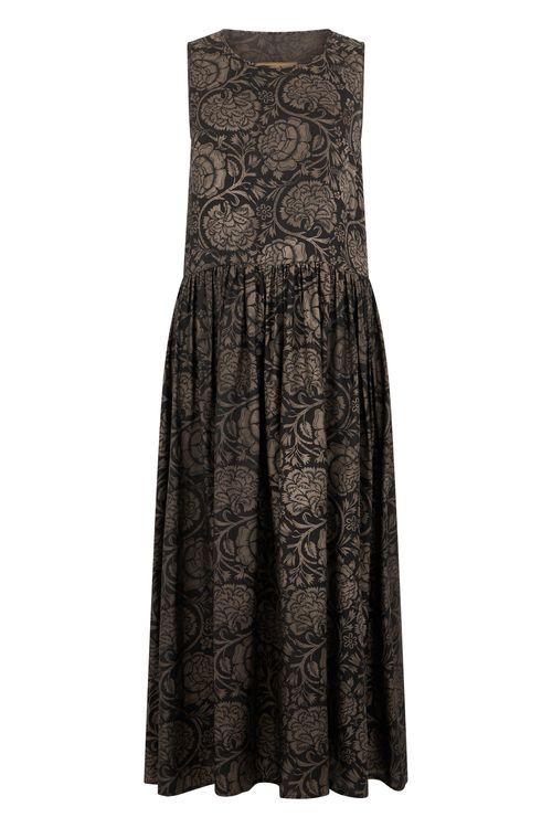 Sleeveless Satin-Effect Long Printed Dress
