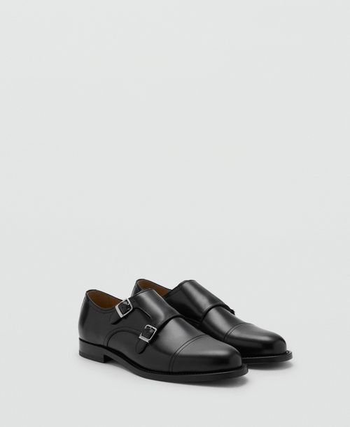 Men's Double Buckle Leather Shoes - Black