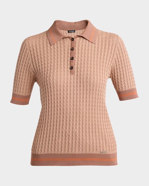 Cotton Cable Knit Short-Sleeve Polo Shirt