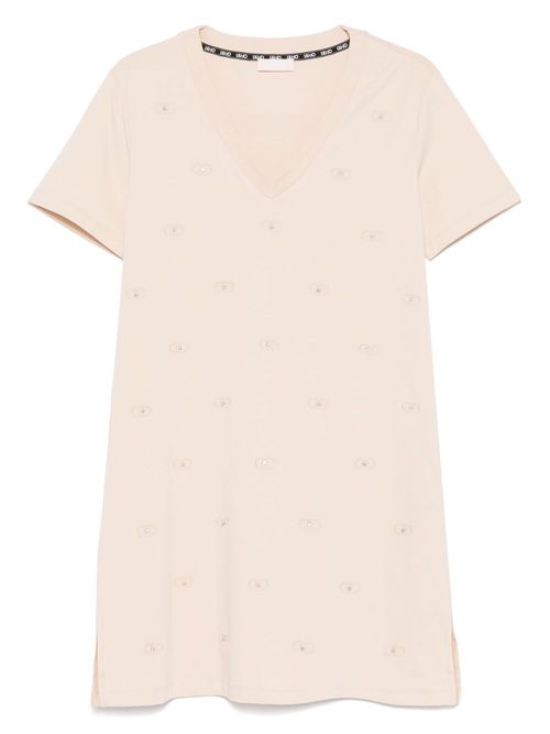 LIU JO embroidered-logo dress - Neutrals