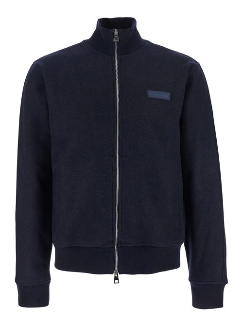 Blue Jacket With High Neck And Logo Patch On The Front In Wool And Cashmere Blend Man