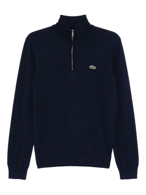 High Zipped Neck Plain sweater - Blue