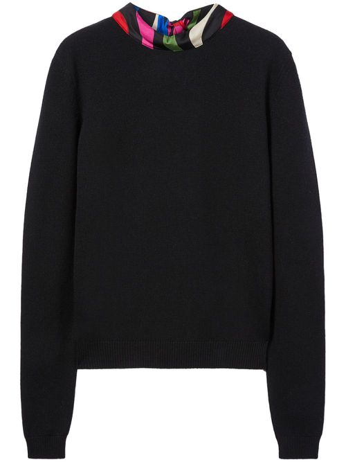 Marmo-print scarf-detail wool jumper - Black