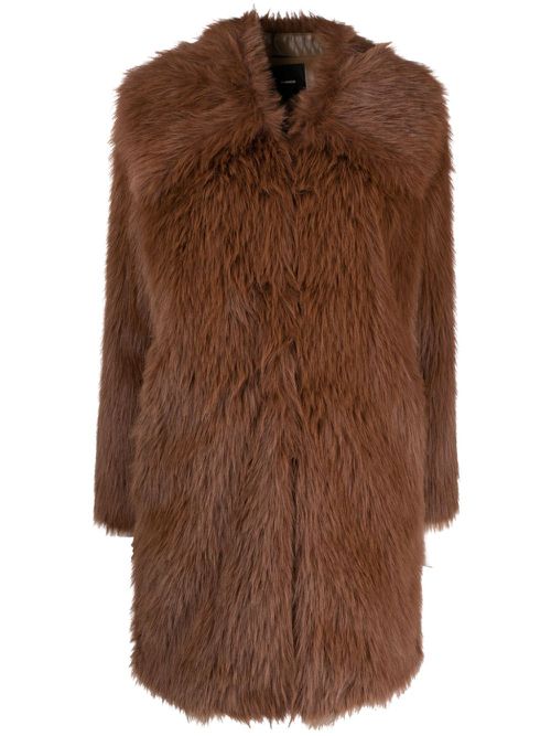 Oversize-collar faux fur coat - Brown